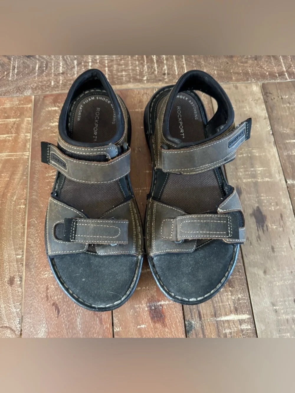Rockport Men’s Leather Sport Sandals Brown Adjustable Comfort Trutech